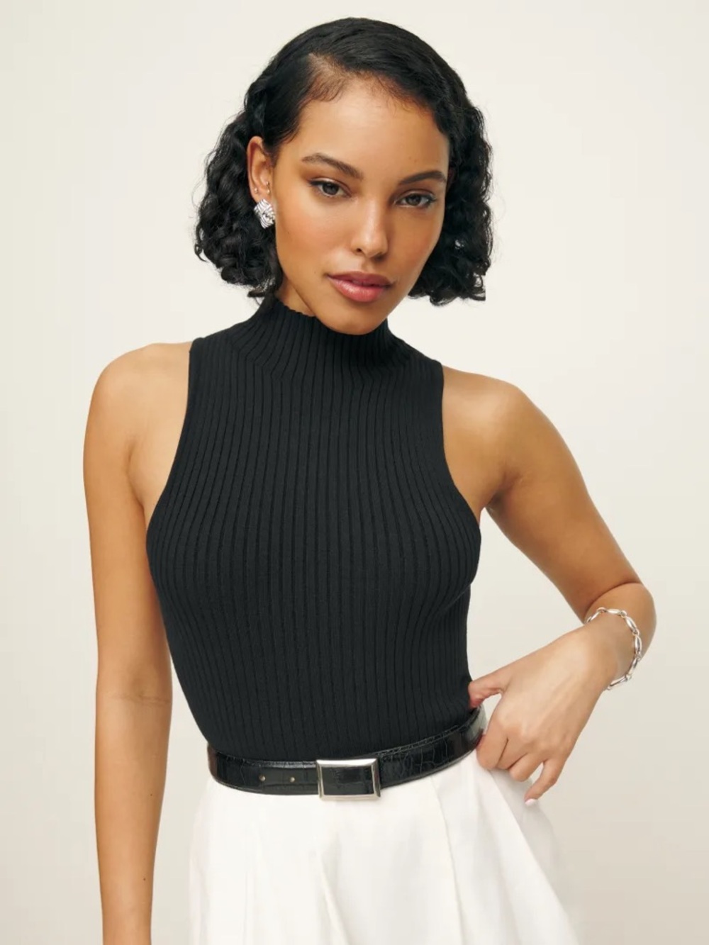 Reformation Tallulah Ribbed Sweater Tank Cropped Boxy Formfitting Stretch Black